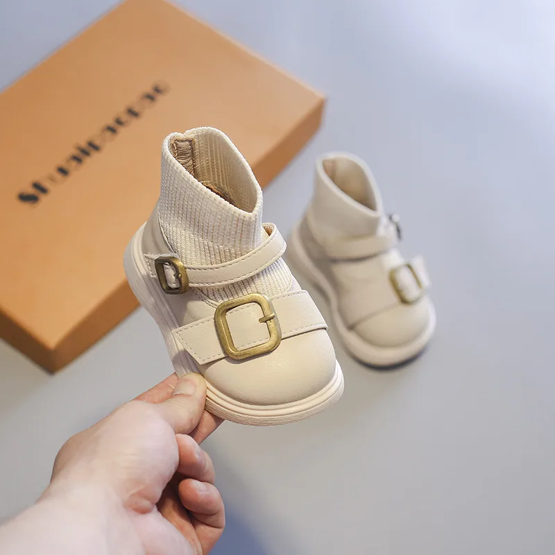 2022 Autumn Winter Baby Girls Boots Kids  Boots Infant Toddler Shoes Soft Bottom Outdoor Children Casual Knitted Boots