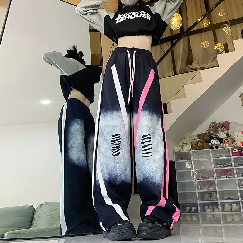 

Dyed Pants Women's 2023 New Loose Straight Leg Strap Drawstring Wide Leg Casual Pants Trend flare pants