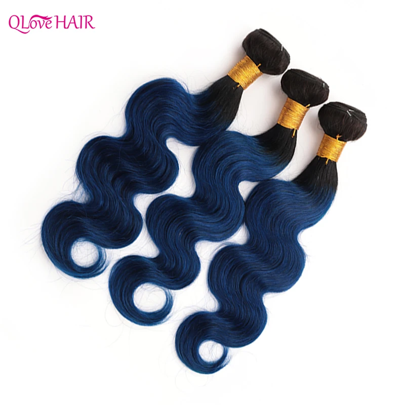 Ombre Body Wave 1B/Blue Human Hair Malaysian Body Wave 3 Bundles Dark Roots To Medium Auburn 2 Tone Bundles Malaysian Hair Weave