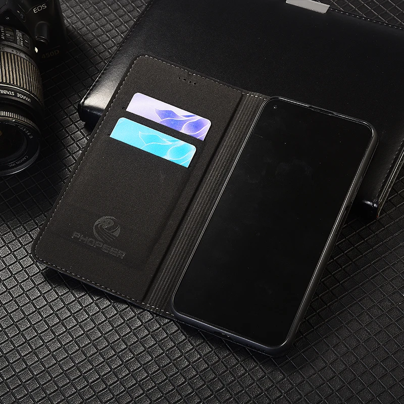 Luxurious Genuine Leather Flip Phone Case with Vertical Line Design