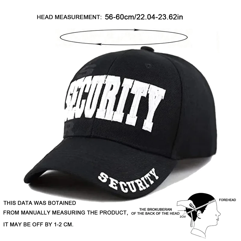 Unisex SECURITY Baseballkappen mit Buchstabenstickerei, verstellbare Freizeithüte, Sonnenschutzhut für Frühling und Herbst im Freien – Detail 7