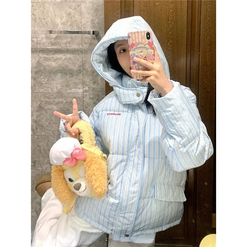2025 Winter New Hooded Jacket Korean Loose Warm Thick Cotton Coat Women Printing Overcoat Quilted Coat Women Long Parkas Outwear