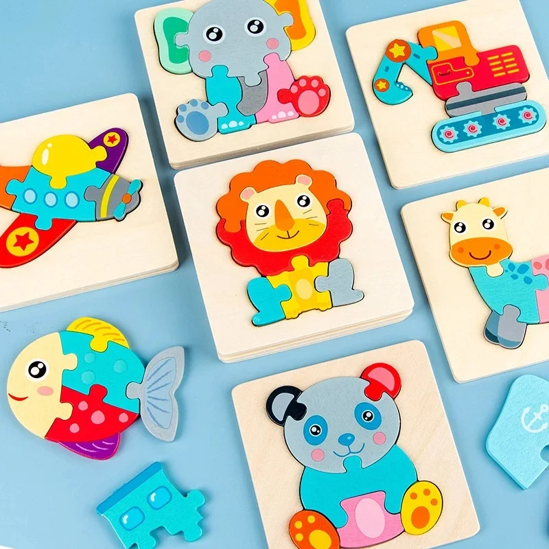 Jigsaw Puzzle Wooden Puzzle Montessori Animals Carton Colorful Learning Education Toys Tangram Cognitive Wood For Children Kids Gift