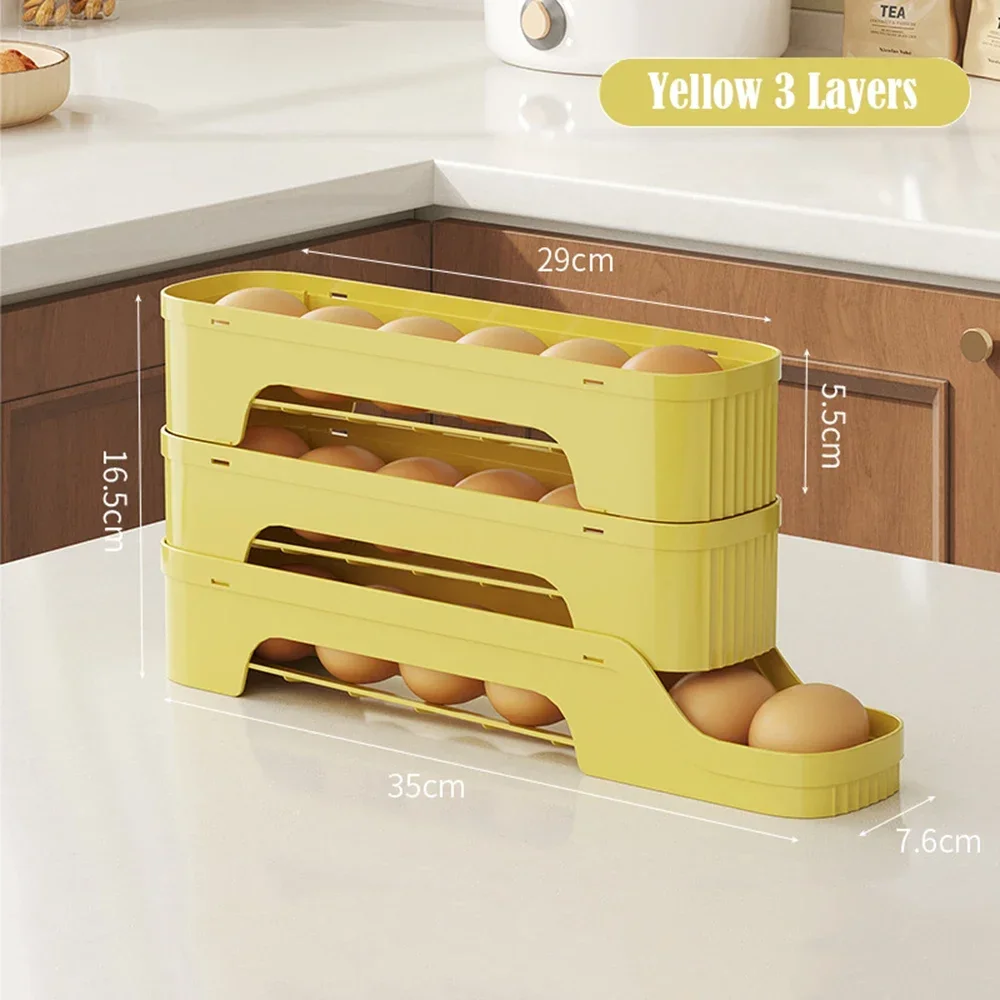 3 Layers Fridge Egg Storage Box Automatic Rolling Eggs Holder Rack Ladder Style Refrigerator Eggs Dispenser Egg Organizer Holder 6