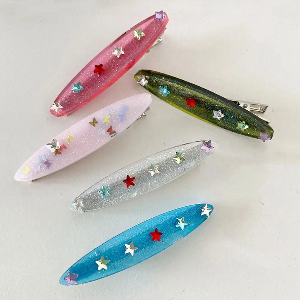 

Candy Color Rhinestone Glitter Hair Clips Shiny Star Duckbill Clip Korean Dopamine Style Women Oval Hairpins Girls Barrettes