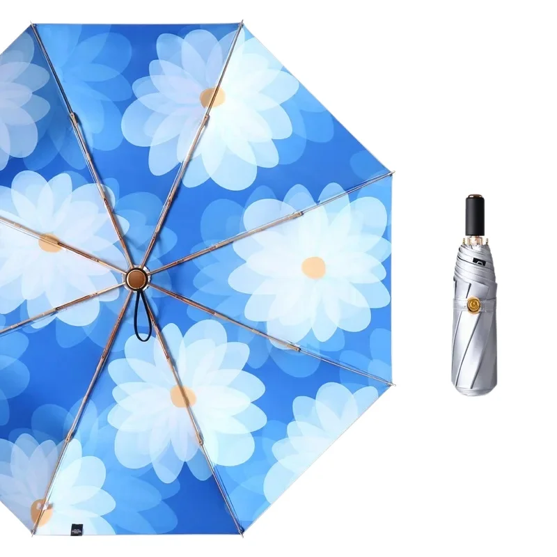 Folding Umbrella Sunshade Folding Umbrella for Women Thickened Titanium Silver Cloths Anti Sun UV Windproof Waterproof Rain Umbrellas Parasol