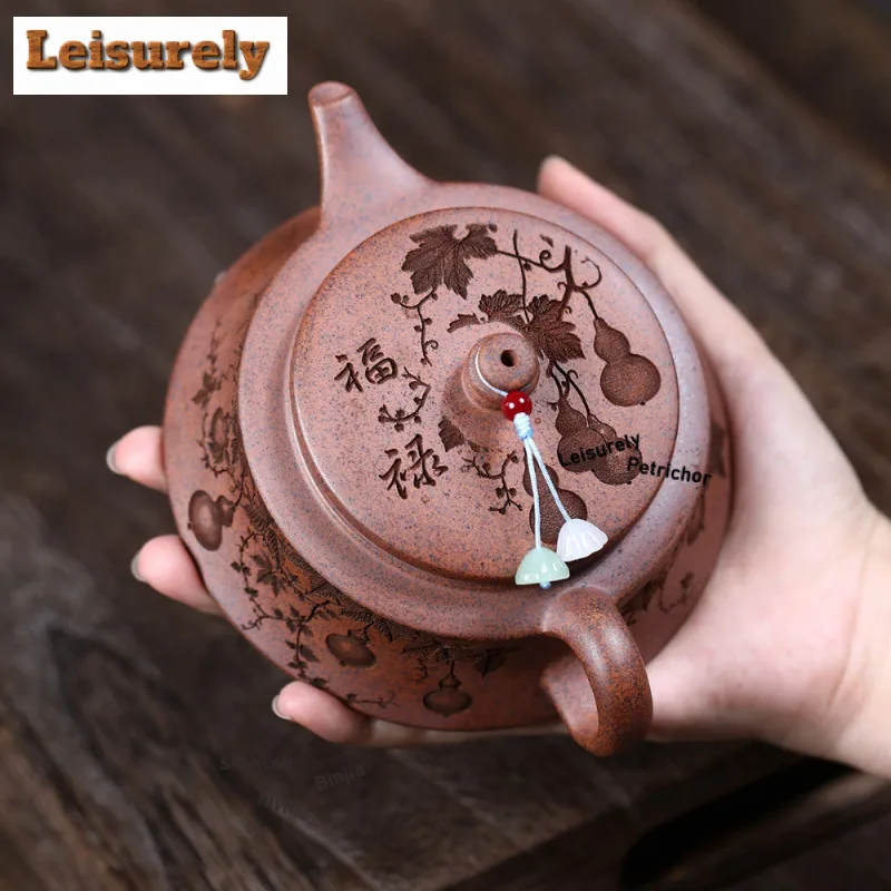 200ml Yixing Purple Clay Teapots Handmade Curve Pot Raw Ore Wood-fired Porcelain Mud Tea Brewing Kettle With Filter Zisha Teaset