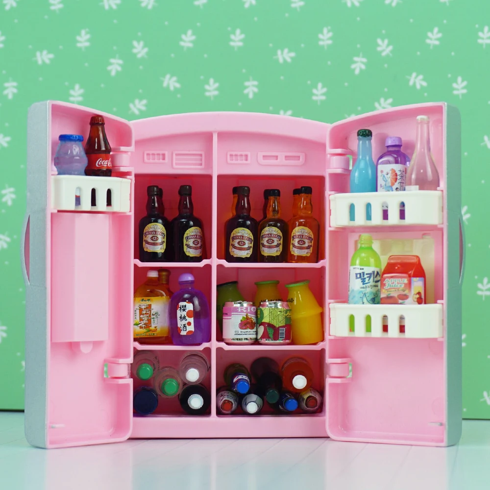 1/12 Mini frigorifero per casa delle bambole con Set di alimenti