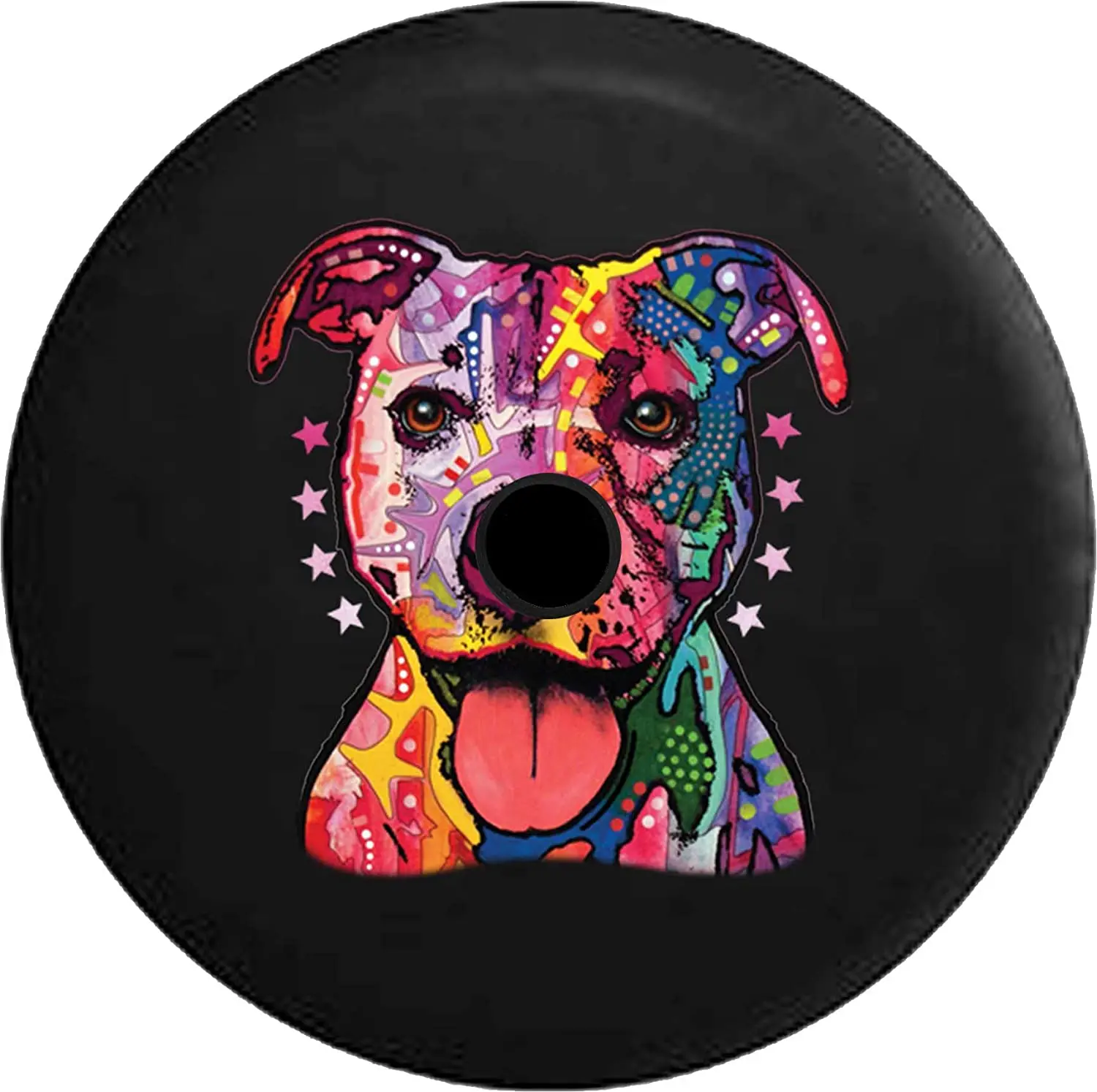 

Pike Outdoors JL Series Spare Tire Cover with Backup Camera Hole Neon Artistic K9 American Lab Pit Bull Staffy Dog Mix Black 33