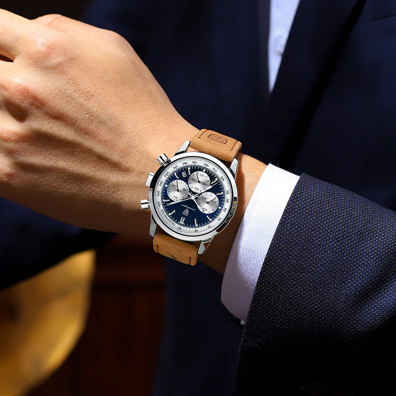 POEDAGAR High Quality Luxury Men Watch Military Waterproof Luminous Chronograph Date Man Wristwatch Leather Quartz Men's Watches 6