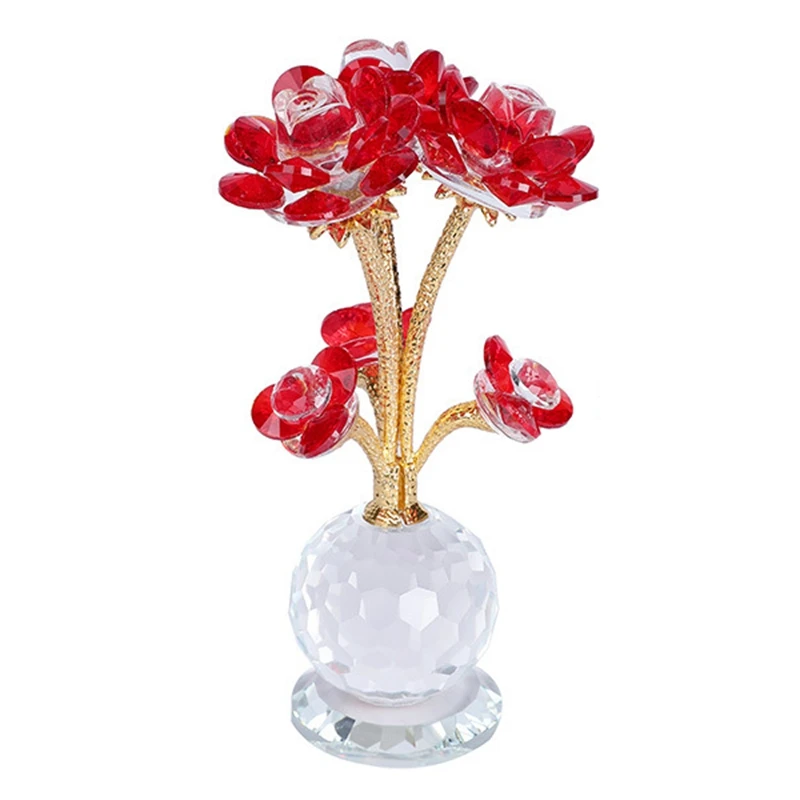 

Crystal Rose Bouquet Flowers Figurine Glass Craft Ornaments Birthday Valentine's Day Gift For Women Collectible Paperweight