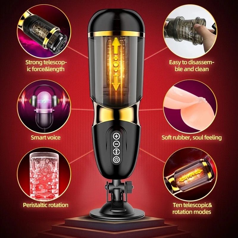 Sex toy male masturbation cup Automatic Telescopic Sucking Rotation Male Masturbation Cup 10 Modes Silicone Vagina Real Pussy Adult Machine Sex Toys For Men