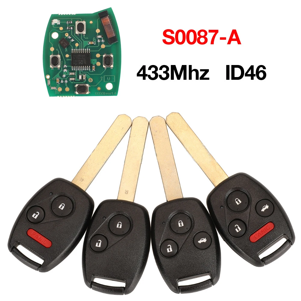 1pc 433Mhz ID46 PCF7961 Remote Key for Honda S0087-A Accord Element Pilot Civic CR-V HR-V Fit Insight City Jazz Odyssey qcontrol car remote key suit for honda hlik 1t accord element pilot cr v hr v fit city jazz odyssey fleed 313mhz