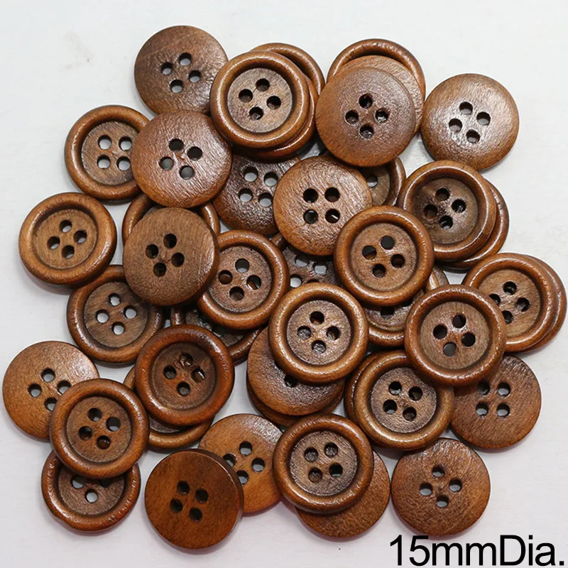 100PCs 11.5/12.5/15/20mm 라운드 4 구멍 홈 의류 바느질 키트 액세서리에 대 한 나무 단추 DIY 인형 옷 바느질 공예