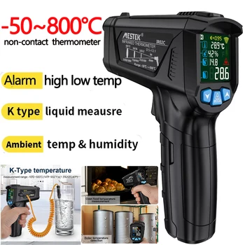Termometro a infrarossi Mestek -50~800C Misuratore digitale professionale di umidità della temperatura Termometri laser senza contatto Pirometro
