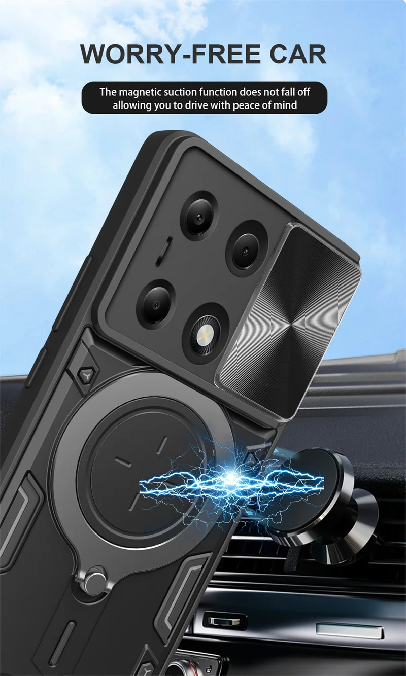Rugged Armor Case with Slide Camera Protector & Ring Stand