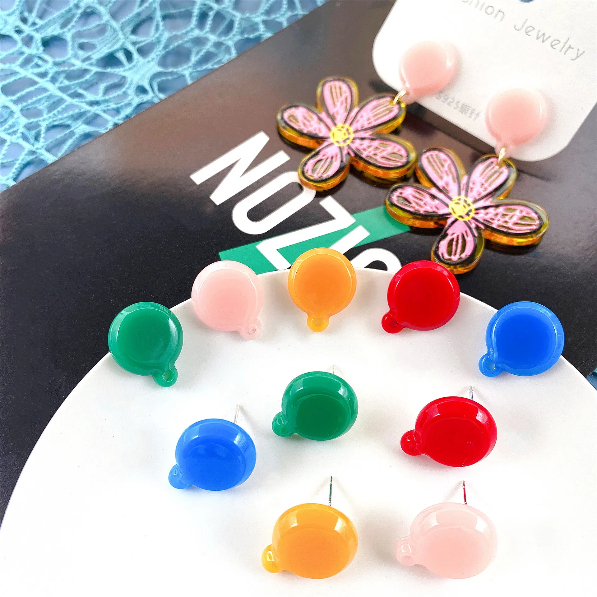 

10pcs Acrylic Earrings Base Colorful Round Earrings Connectors Earring Settings for Diy Jewelry Making Findings Accessories