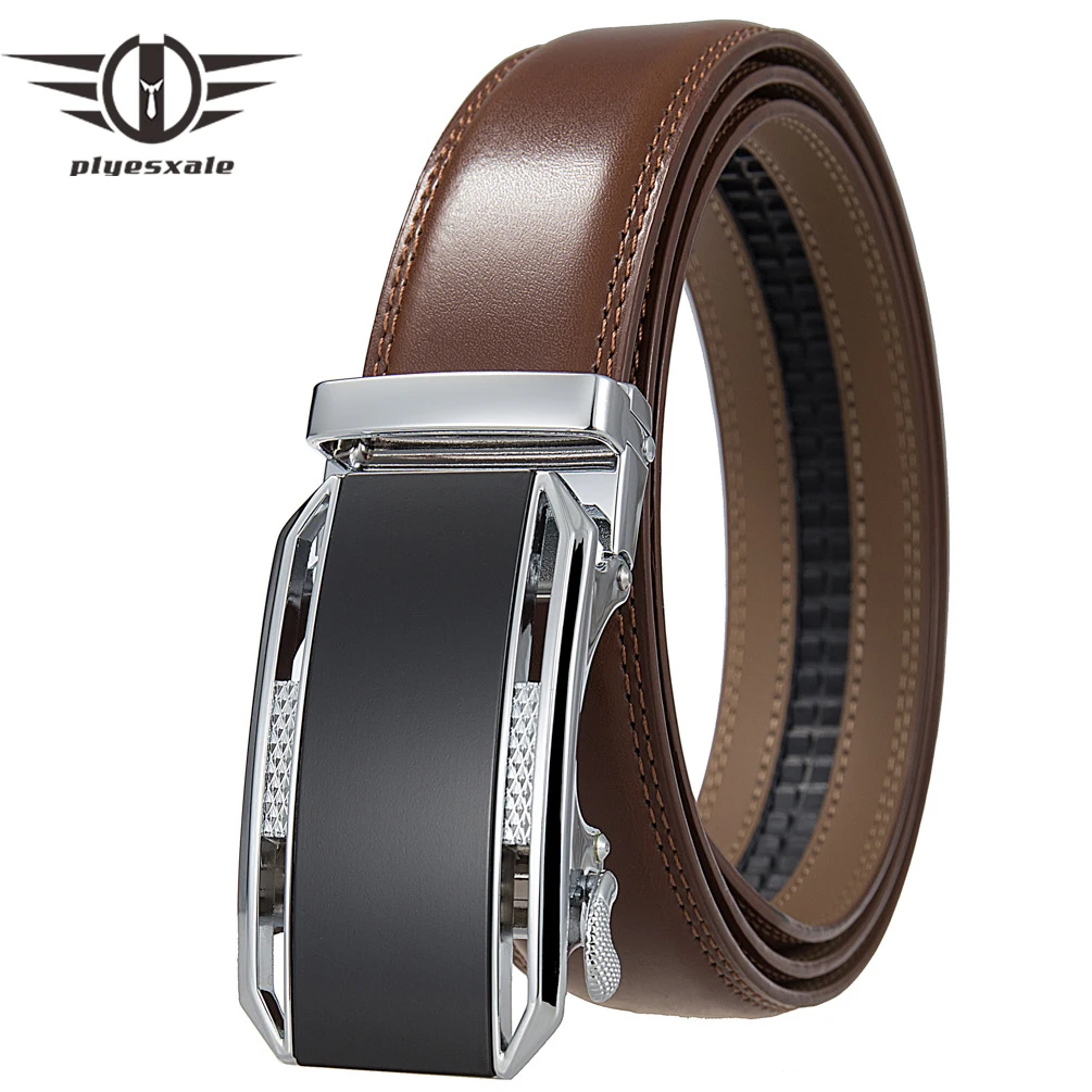 

Plyesxale Black Brown Belt Men High Quality Ratchet Male Belts Genuine Leather Automatic Buckle Business Men's Belt Luxury B1324