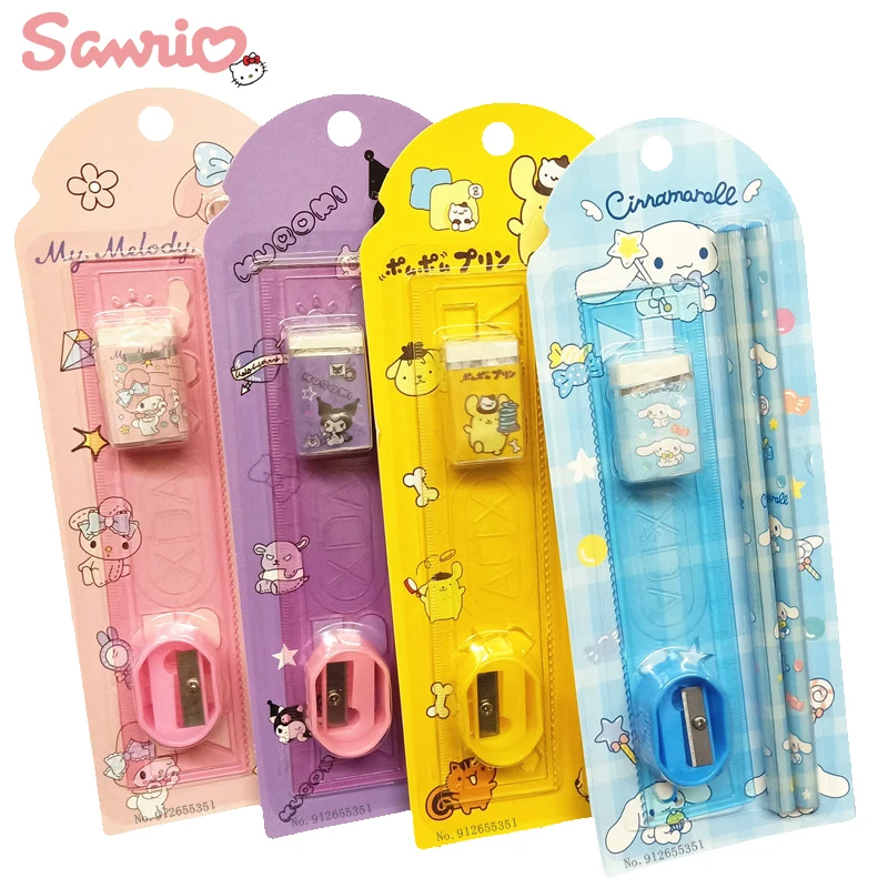 

12/24pcs Sanrio Stationery Set Kuromi Cinnamoroll My Melody Pencil Sharpener Eraser Ruler School Supplies Stationery Wholesale