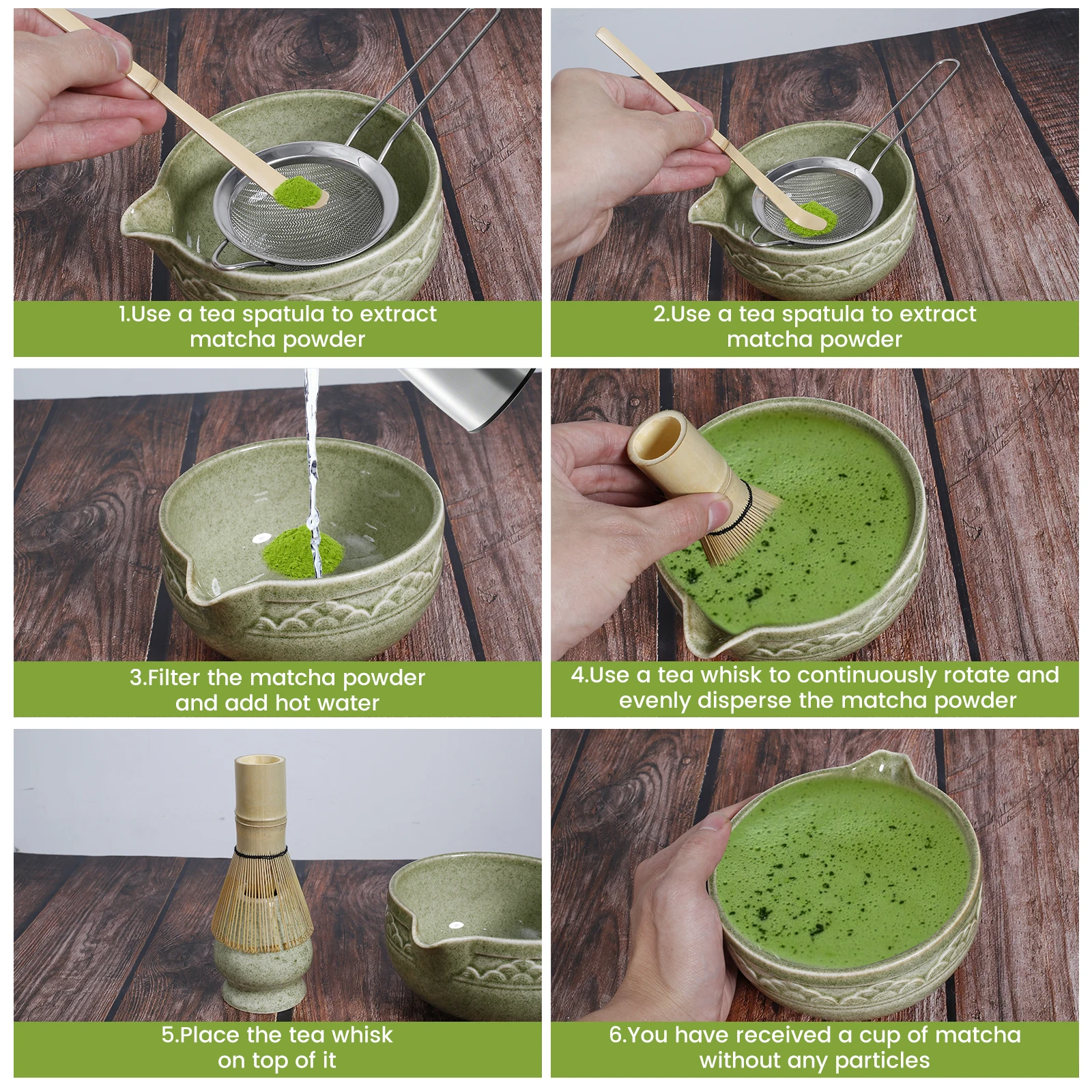 7 PCS Matcha Whisk Set Easy to Use Matcha Tool Kit with Strainer Exquisite Ceramic Set Safe Sturdy Whisk
