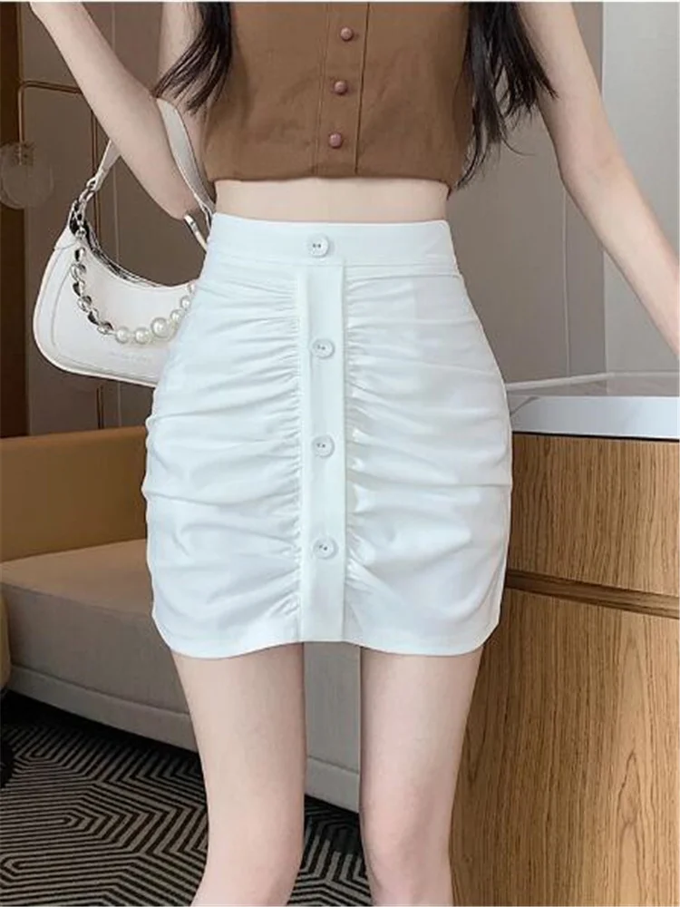 PU high elastic hip-covering short skirt