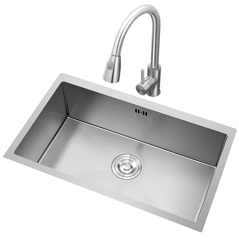 Stainless Steel Brushed Kitchen Sinks Handmade Single-slot Dish Washing Sink Household Built-in Dishwasher Kitchen Accessories
