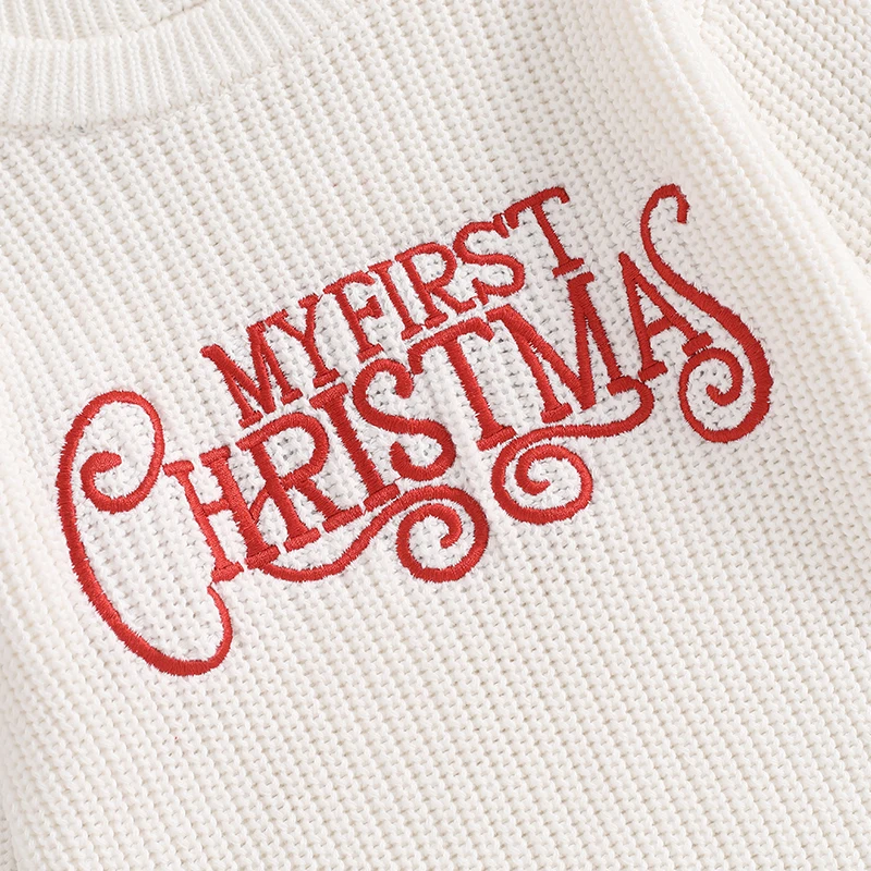 Baby Girls Sweater Christmas Baby Knitted Romper Winter Warm Newborn Sweater Bodysuits Letter Embroidery Long Sleeve