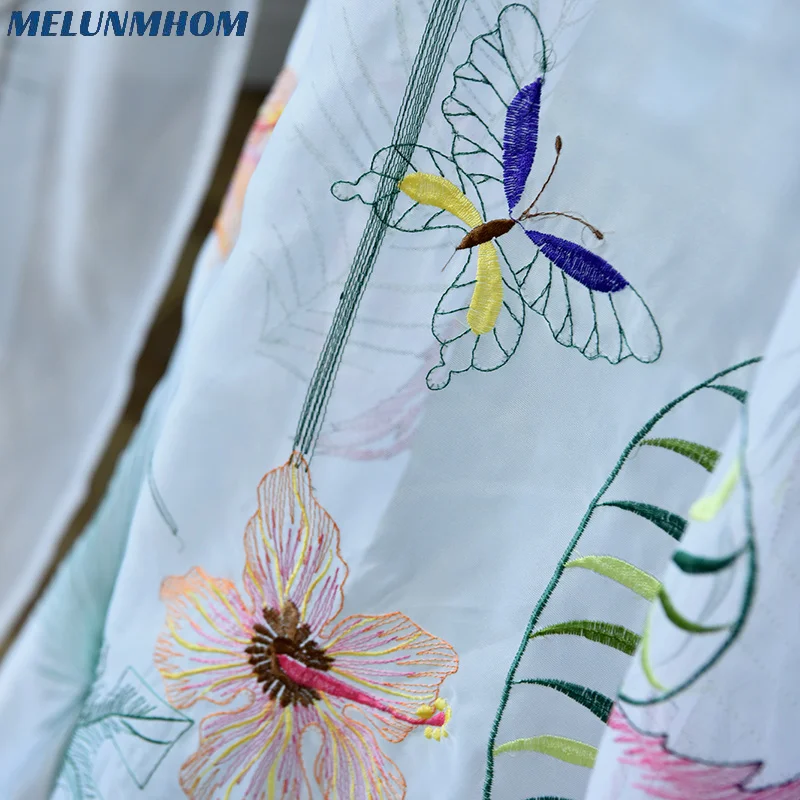 

MELUNMHOM American Embroidered Pink Birds Cotton Linen Curtains for Living Room Sheer Bedroom Window Treatments White Tulle Eleg