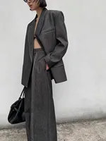 Two Pieces Patchwork Button Chic Suits For Women Lapel Long Sleeve denim Temperament Designer Jackets Coats Female New sets 1