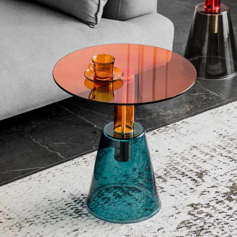 Center Cafe Tables Stained Glass Table Living Room Transparent Tea Table Light Luxury Mobile Villa Table Basse Home Furniture coffee tables table basse furniture table basse de salon round table coffee table for living room bedroom furniture cafe table