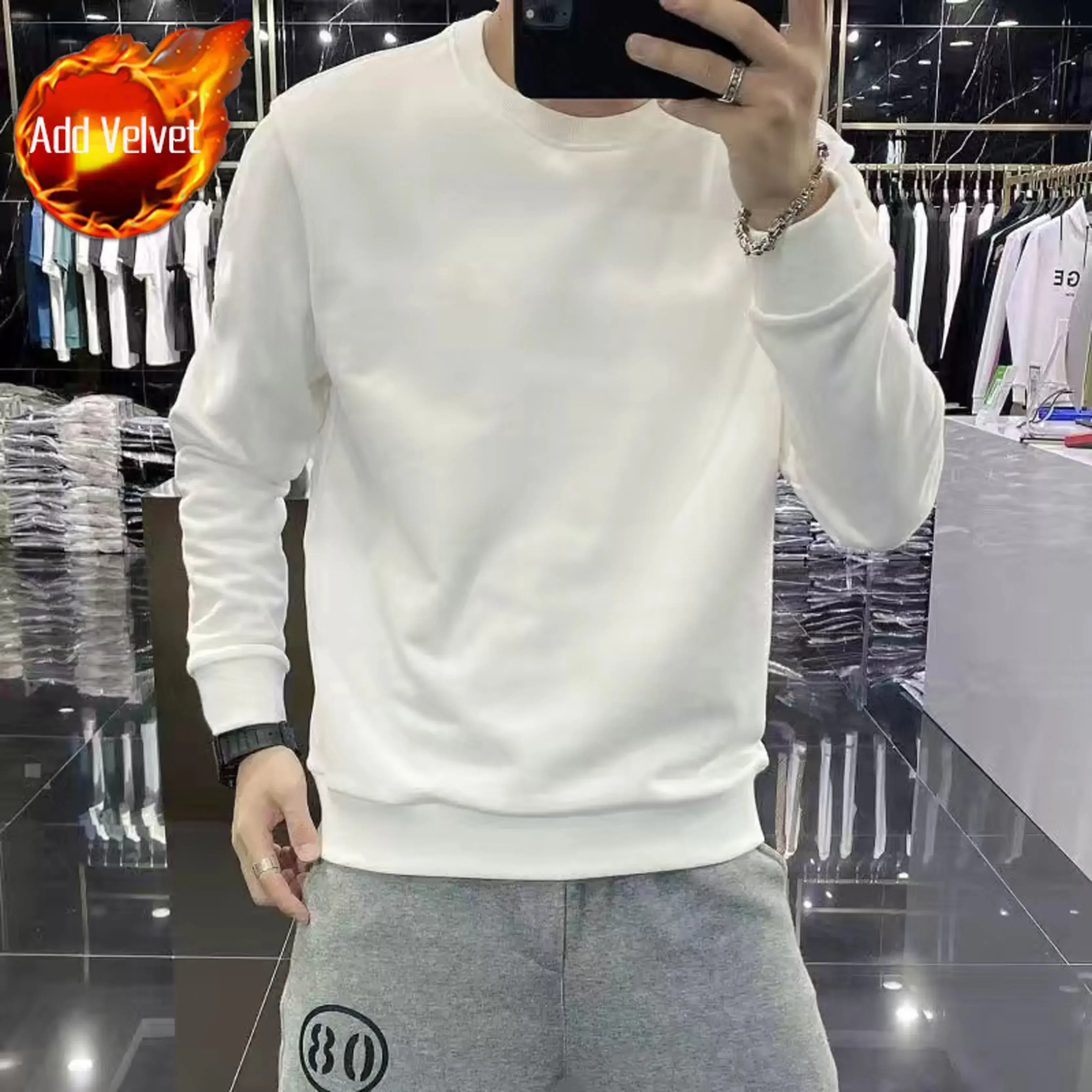 thumbnail image 1 of Ropa para hombre, sudaderas sencillas de cuello redondo y cuello redondo para hombre, sudadera con gráfico, jersey sin capucha, una pieza, moda Harajuku, otoño, 1 of 5