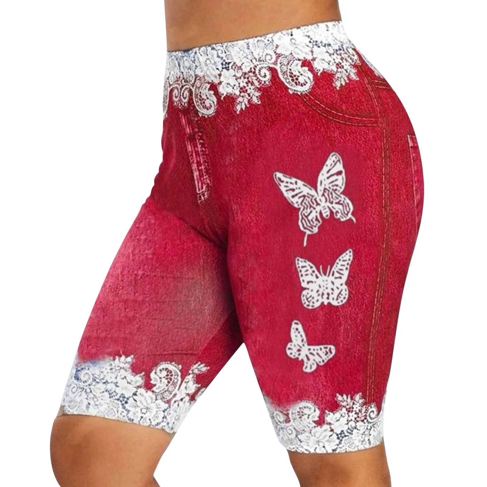 

Y2K Style - Perfect for Yoga Casual Wear All Seas High Waist Women's Leggings Comfy Faux Denim Floral Geometric Patterns