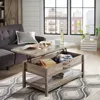 Modern Farmhouse Lift Top Coffee Table, lift-top surface, hidden storage, an open shelf for display, Rustic Gray/Rustic White 2