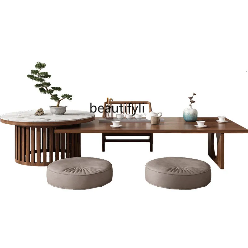 

New Chinese Style Solid Wood Table-Chair Set Modern Minimalist Bay Window Tatami Tea Table Kung Fu Tea Table Furniture