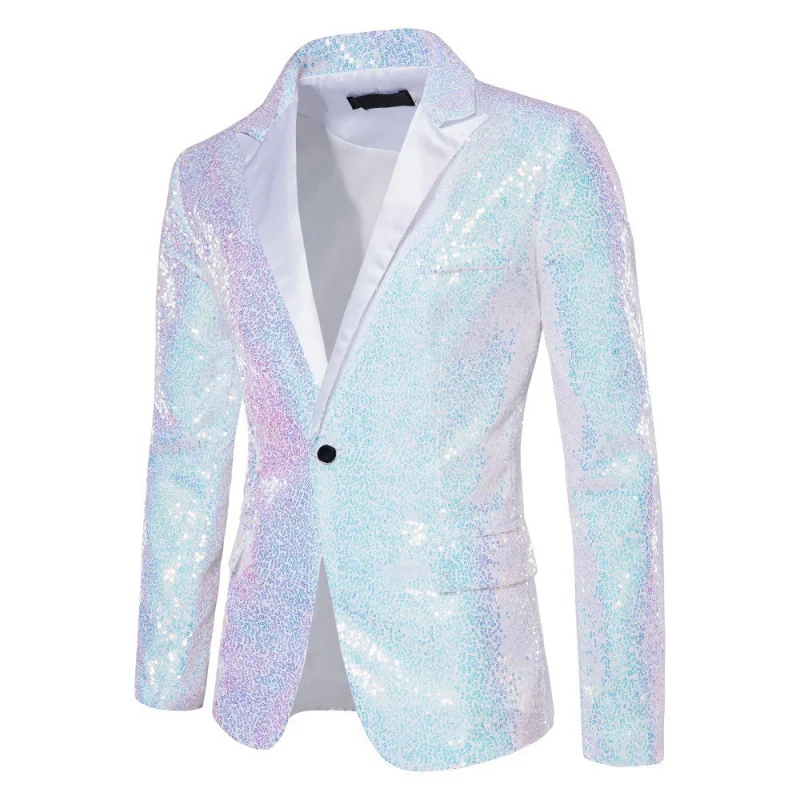 Men's Performance Sequined Suit Nightclub Men's Host Disco Cosplay Party Stage Suit Jacket Shiny Stage Costums