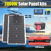 Kit solaire hors réseau complet 2000W avec contrôleur 100A, onduleur 110V 220V et batterie LiFePO4 10AH 30AH pour maison/camping-car/camping 2