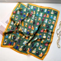 70cm*70cm Silk Square Scarf Women Cartoon cat Bag Print Foulard Big Hijab Bandana Lady Neckerchief High Quality Silk Scarf FJ095 2