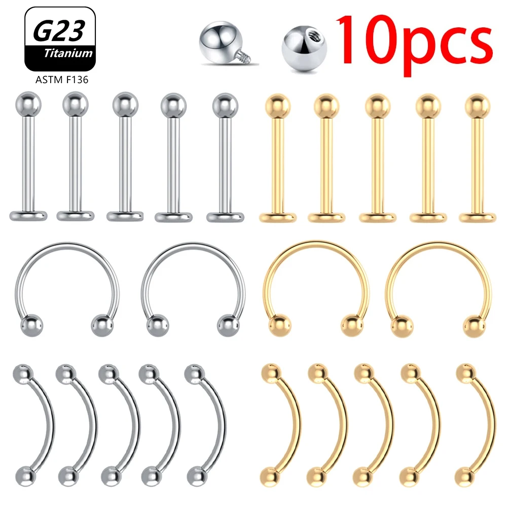 10PCS G23 Titanium Labret Lip Stud Piercing Eyebrow Nose Ring C rod Women Septum Piercing body piercing jewelry
