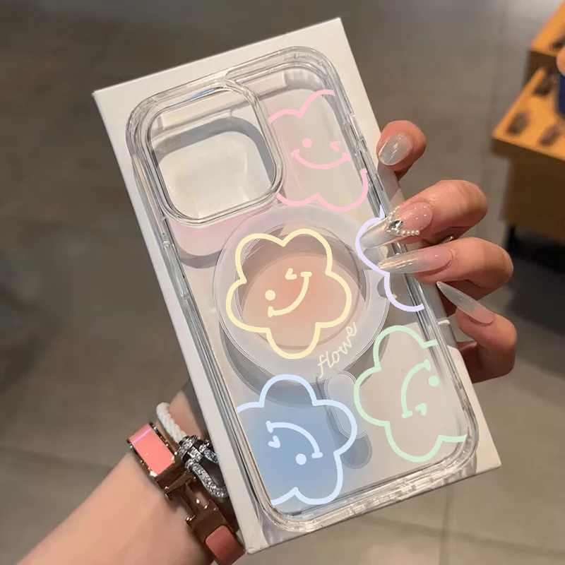 Magnetic Floral Smile Clear Phone Case