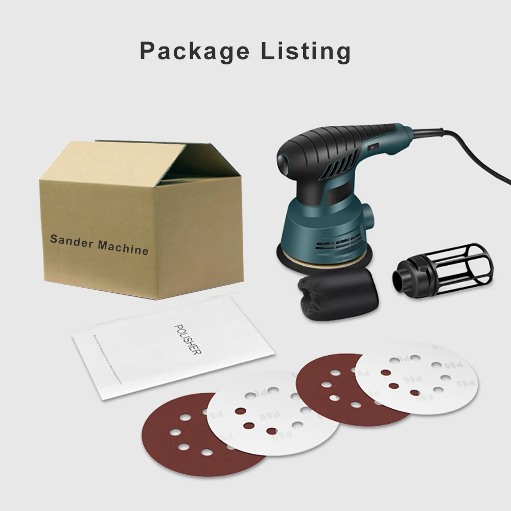 Electric Sander Machine 300W Random Orbital Polisher 110V&220V Variable Speed Sander with 125mm Sandpaper Car Polishing Machine 6
