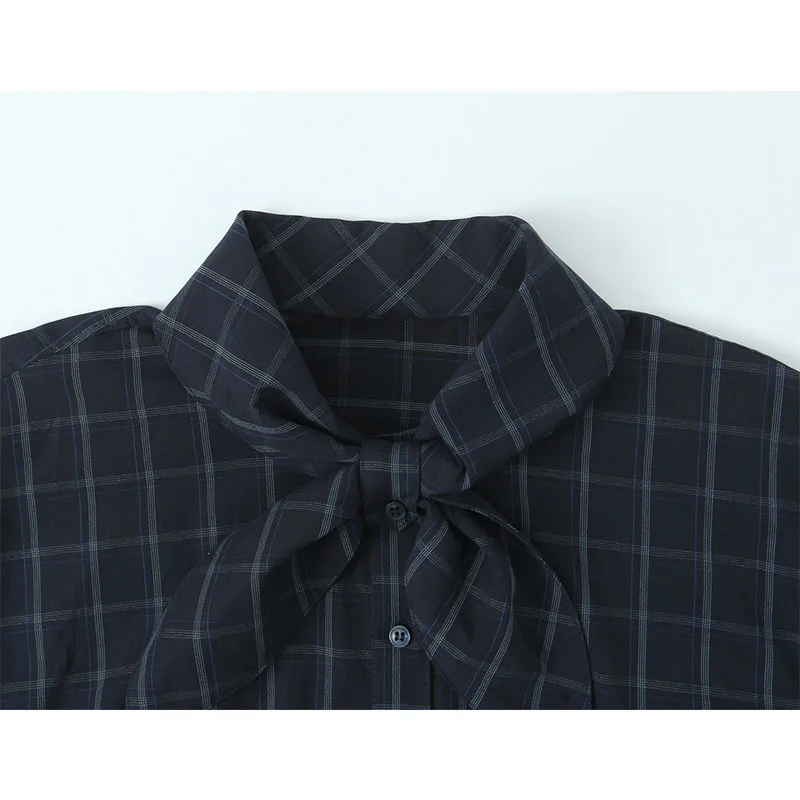 Chic Fashion Simple Style Check Shirts for Women 2025 New Long Sleeve Scarf Women's Casual Loose Shirt And Blouse Woman Tops