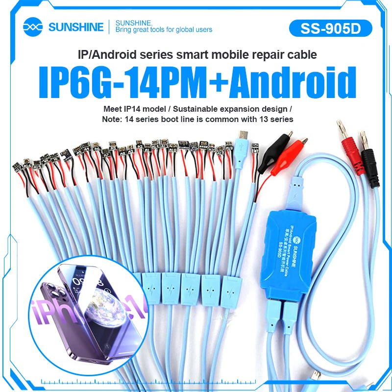 

SUNSHINE SS-905D Intelligent Power Boot Line Cable For iPhone 6S -14 Pro Max Huawei Samsung Power Supply Current Testing tools