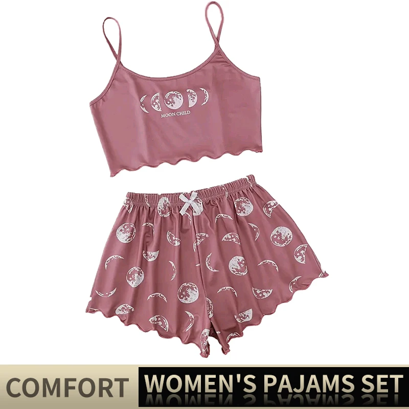 Women Pajamas Set Sleepwear Sports Camisole And Shorts Summer Soft Comfortable Casual