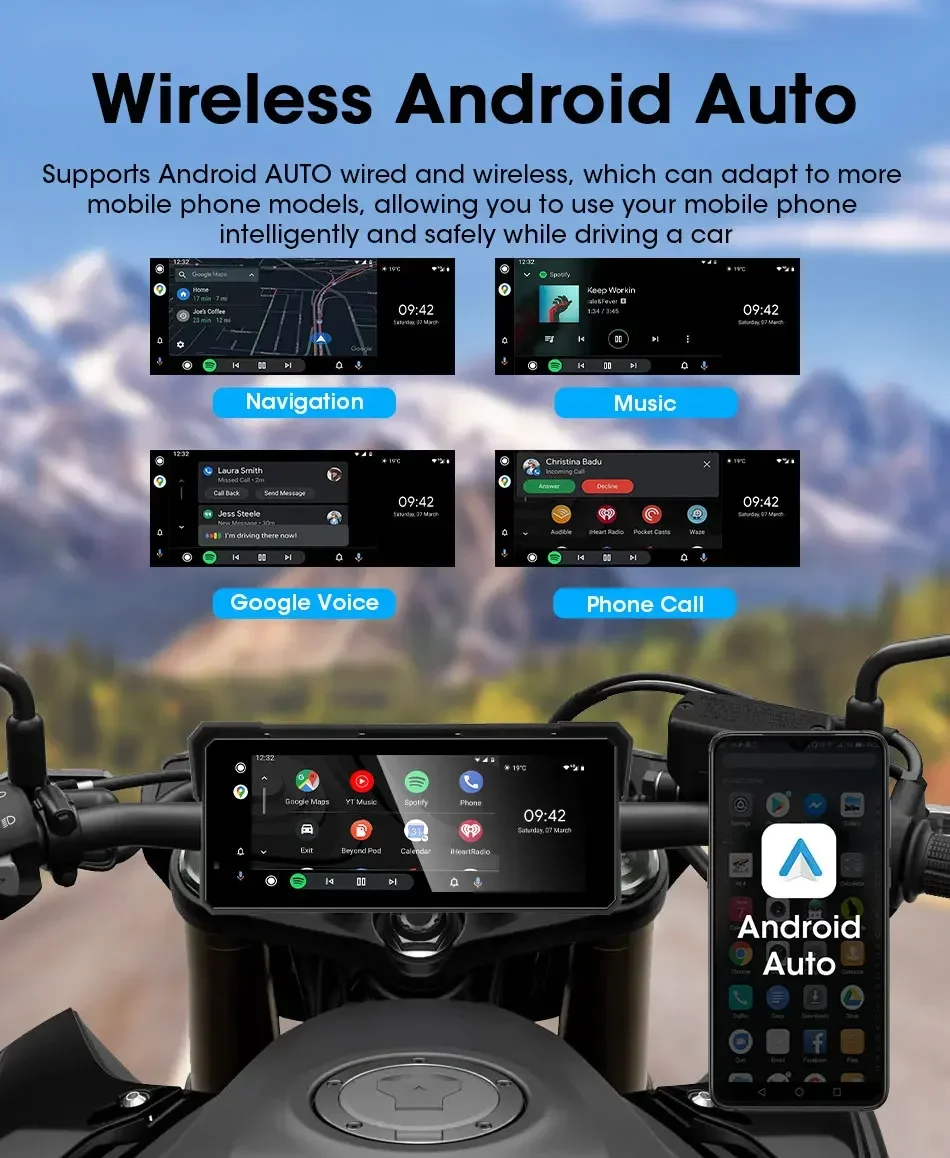 8,1 Zoll großer Bildschirm tragbare GPS-Navigation Motorrad DVR Wireless CarPlay Android Auto mit Dual Bluetooth IPX7 wasserdicht – Detail 5