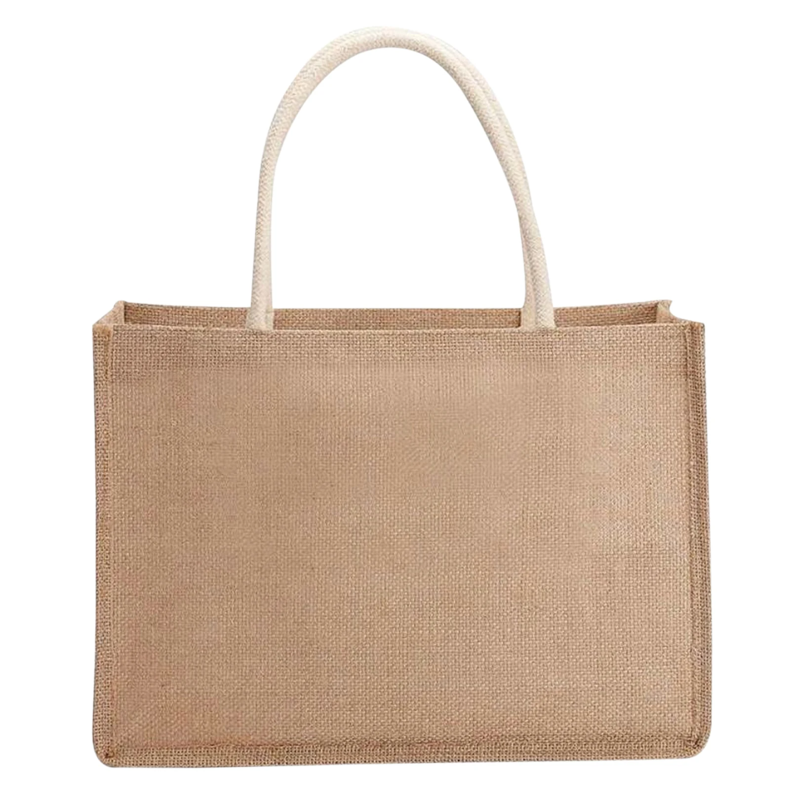 Kreative Jute-Strandtaschen für Frauen Einfarbige Henkeltaschen Wiederverwendbar für Lebensmitteleinkauf Geschenkverpackung Tragetasche mit Obergriff – Detail 8