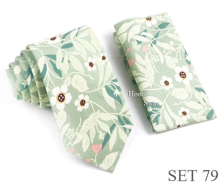 Neuheit Floral Baumwolle Herren Casual Krawatte Set Fit Hochzeit Party Gelb Grün Blau Krawatte Einstecktuch Chic Anzug Gravata Zubehör – Detail 25