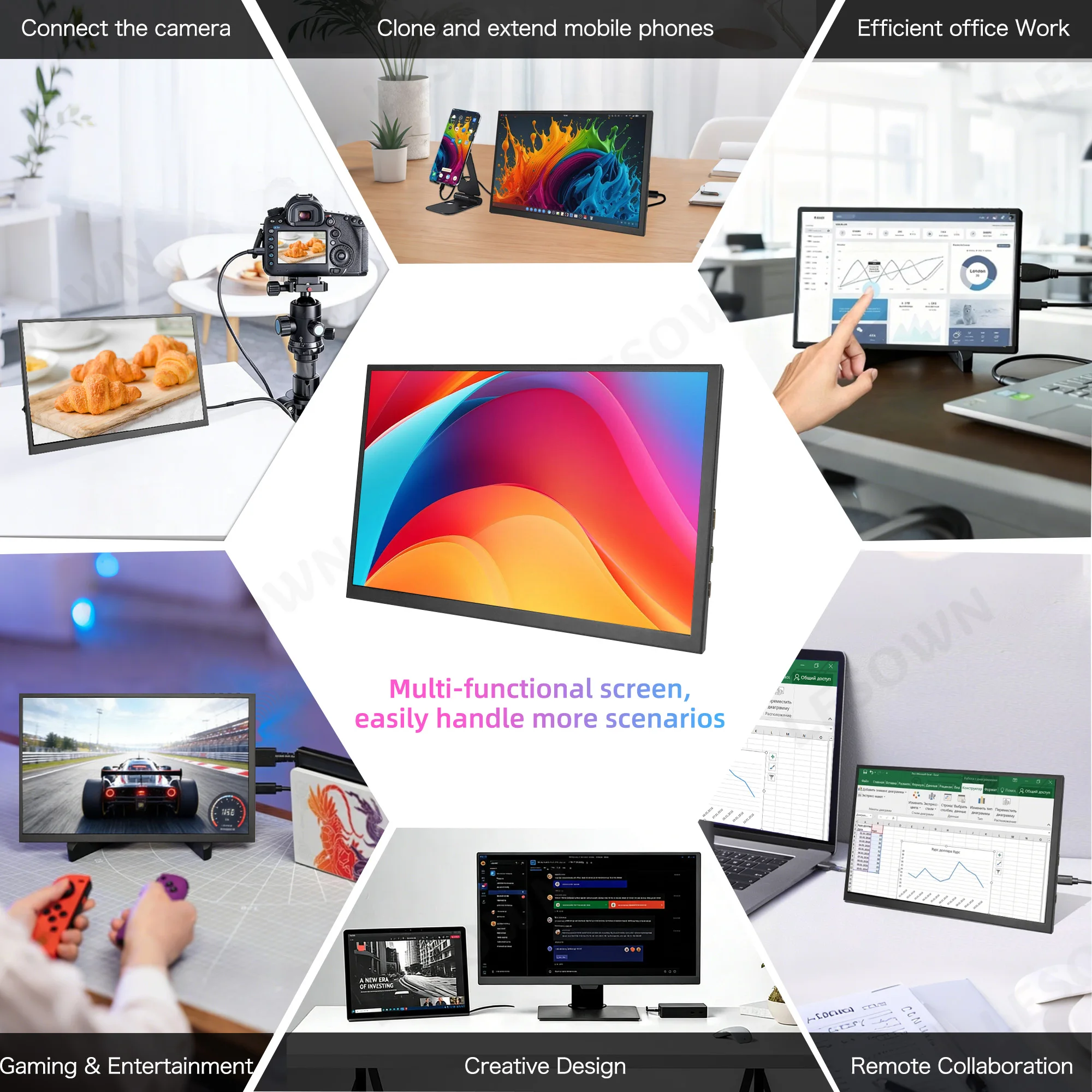 LESOWN 소형 휴대용 모니터 10.1'' IPS 1280x800 USB C HDMI 노트북 보조 화면 문서 작업용 외부 디스플레이 PC