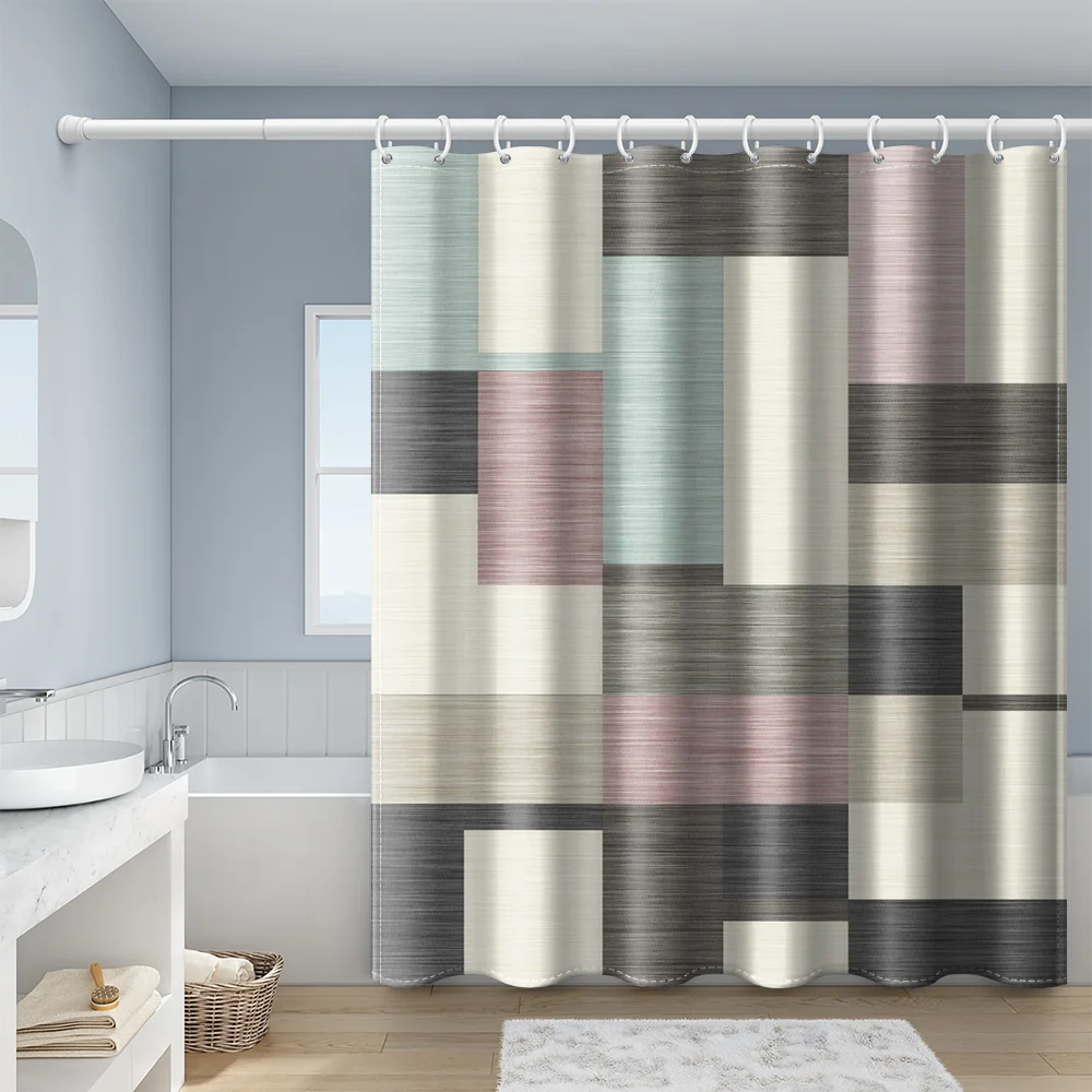 

Free Shipping Modern Geometric Cube Shower Curtain Waterproof Material with Hooks for Bath Bathroom Outside House Decor