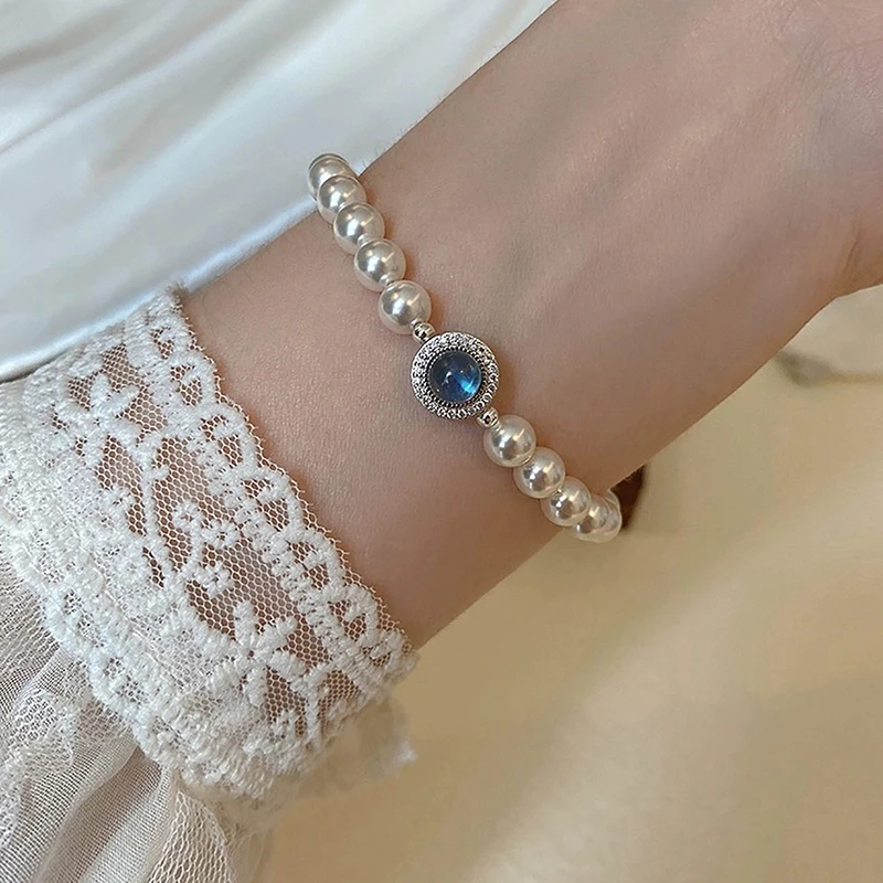 

Женский браслет с жемчужинами, элегантное кольцо с синим кристаллом, рождественский подарок