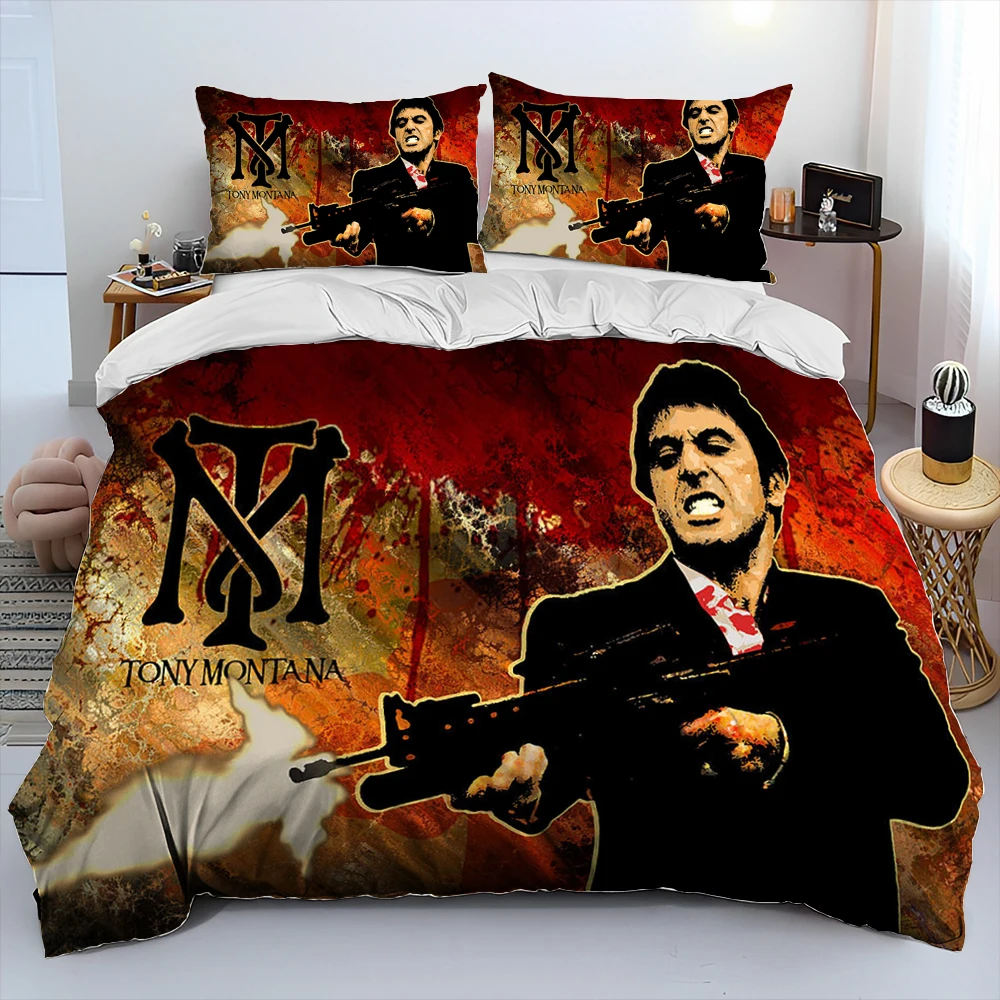 Movie Scarface Tony 3D Printing Comforter Bedding Set,Duvet Cover Bed Set Quilt Cover Pillowcase,King Queen Size Bedding Set Kid 5